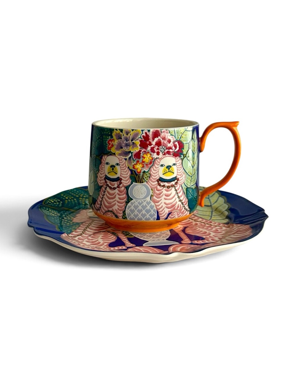 Anthropologie Eastern Animal Stoneware Mug and Plate Set - Botanical Dogs